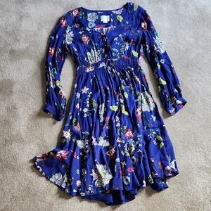 Anthropologie Maeve Dress in Blue with Floral Pattern